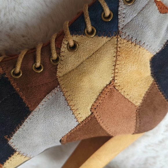 Jeffery Campbell Y2K Patchwork Lolita Square Toe Lace Up Platform Boots - Picture 4 of 10